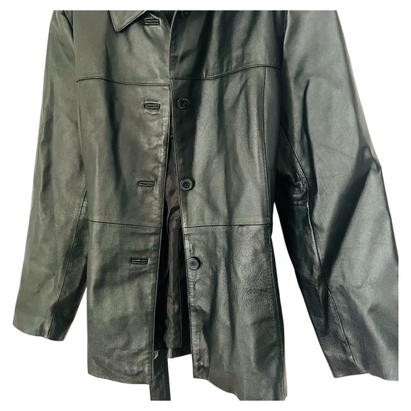 Y2K‎ New York & Company Womens Black Genuine Leather Belted Jacket Size XL - Picture 1 of 7